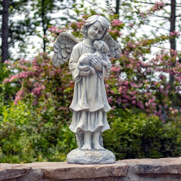 Angel Holding Dog Garden Statue 39" High